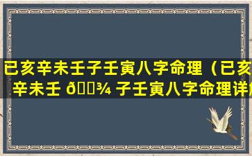 已亥辛未壬子壬寅八字命理（已亥辛未壬 🌾 子壬寅八字命理详解）